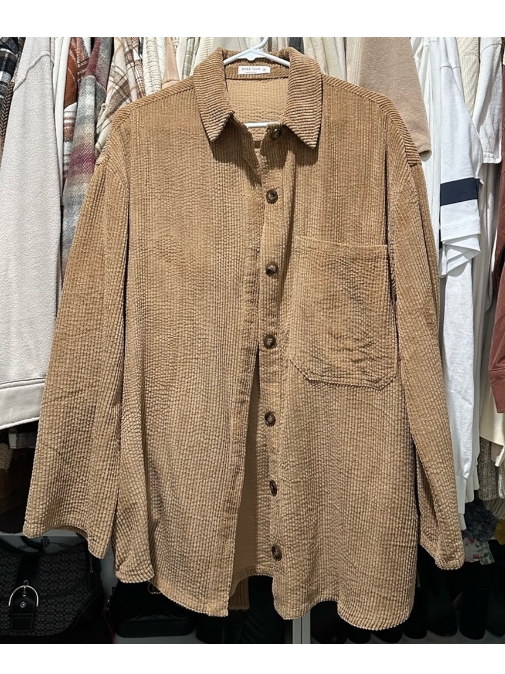 Oversized Corduroy Shirt Jacket - Tan